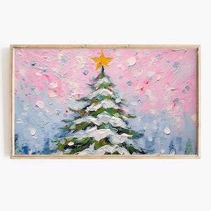 Cadre télé en téléchargement numérique | Fichier d'art abstrait coloré de Noël pour la télévision | Téléchargement instantané pour téléviseur à cadre rose des Fêtes
