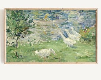 Frame TV Art for Spring | Vintage Goose Painting Digital Download | Spring Frame TV Art | Antique Lake Painting Art File