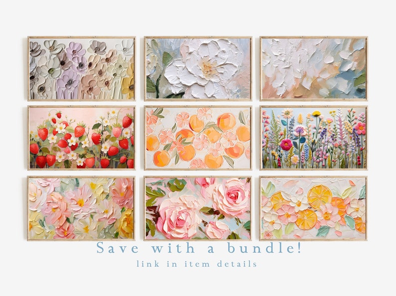 Spring Frame TV Art Instant Download Wildflower Floral Embroidery Textured Art for TV Digital Download Colorful Flowers for Spring image 4