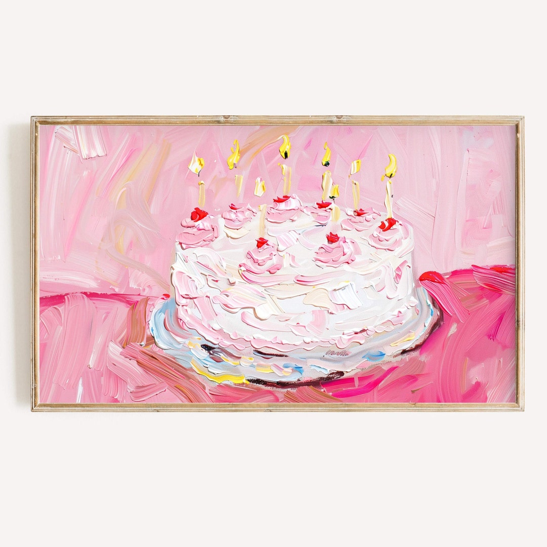 Birthday Frame Tv Pink Cake Art (digital Download) - Etsy