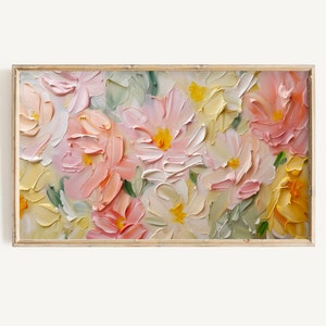 Lijst tv-kunst abstract bloemenschilderij | Pastelbloem lente digitale download | 3D-kunst met textuur voor tv-frame met paastinten