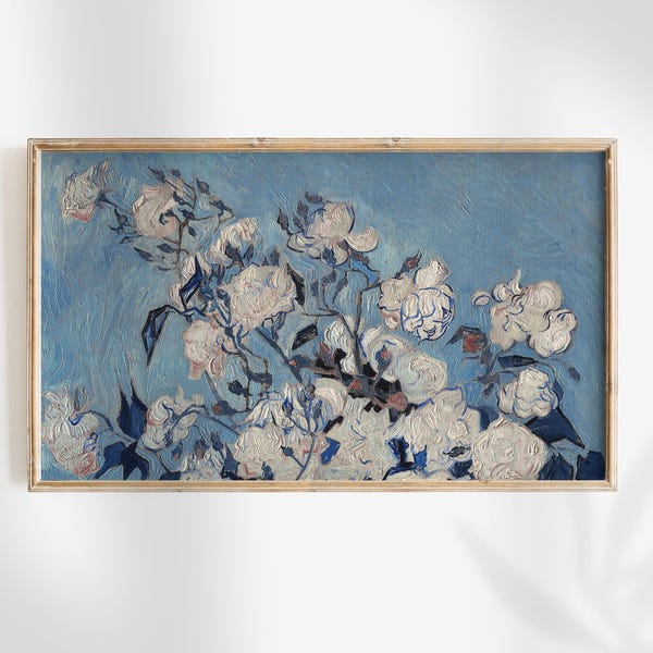 Spring Frame Tv Art Blue Vintage Van Gogh Floral Painting Digital Download