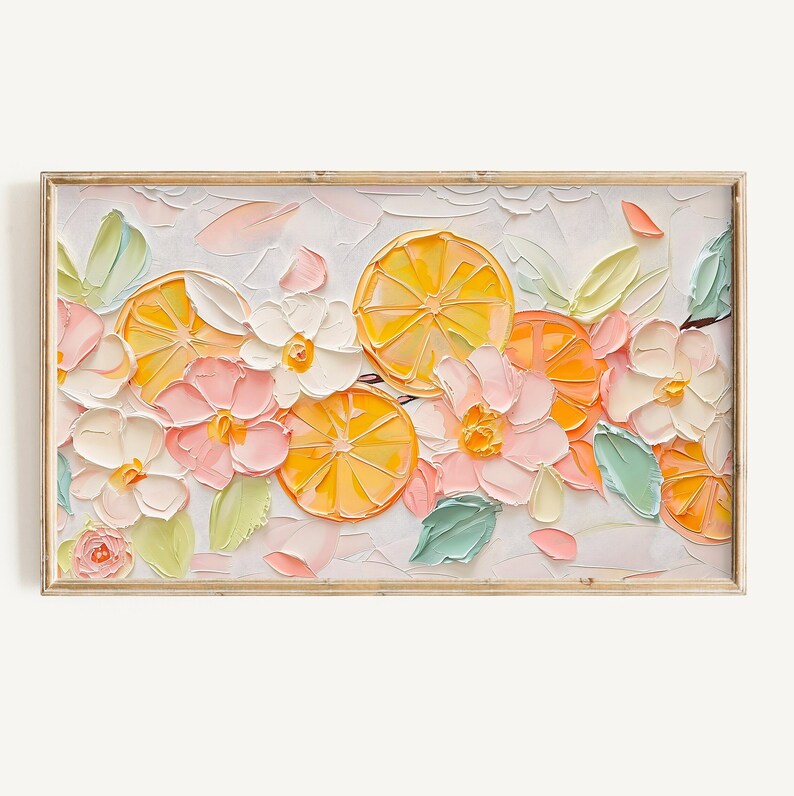 Frame Tv Colorful Spring Art Set of 9 | Textured Art for Frame TV Digital Download Bundle | Pastel Floral & Citrus Abstract Tv Art image 18