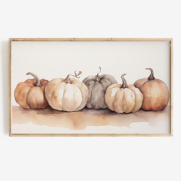 Fall Frame TV Art | Watercolor Pumpkin Vintage Painting Digital Download | Neutral Toned Rustic Thanksgiving Autumn Television Screensaver