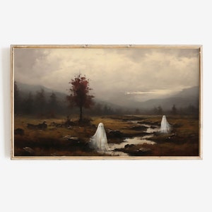 Halloween Frame Tv Art | Vintage Ghost Painting Digital Download | Fall Spooky Gloomy Landscape | Autumn Leaves Tv Screensaver