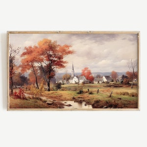 Fall Frame Tv Art | Autumn Vintage Landscape Painting Digital Download | Thanksgiving New England TV Art File