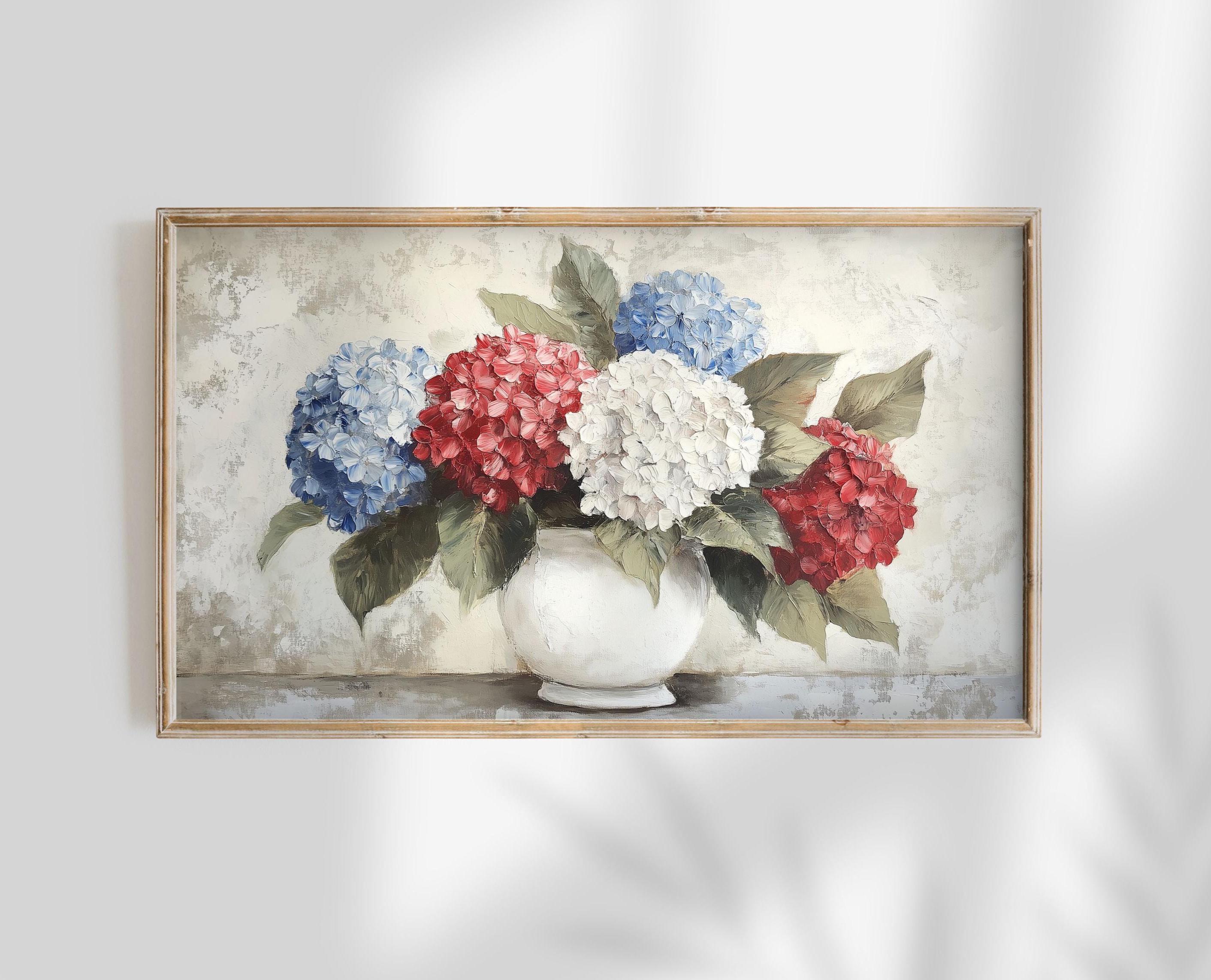 Hydrangea 4th of July Frame TV Art: Patriotic Summer Digital Download
