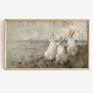 Frame Tv Vintage Bunny Art | Neutral Toned Spring Painting Instant Digital Download | Antique Rabbit Art for Easter