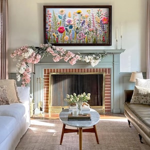 Spring Frame Tv Art Instant Download | Wildflower Floral Embroidery Textured Art for TV Digital Download | Colorful Flowers for Spring image 6
