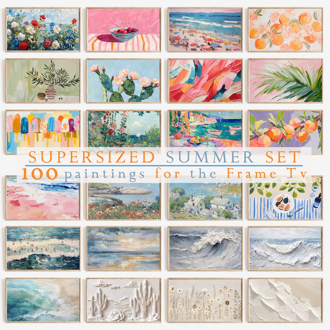 Frame Tv Art Summer Set of 100+ Colorful & Textured Coastal Trendy Aesthetic Pink and Citr