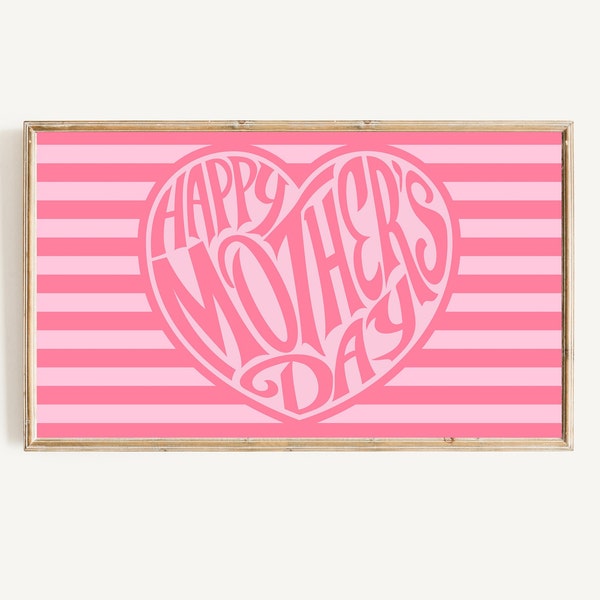 Frame Tv Mother's Day Art | Pink Happy Mother's Day Digital Download | Cute Heart Frame Tv Mom Art