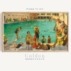 Frame Tv Summer Art | Vintage Summer Oil Painting Tv Digital Download | Colorful Retro Pool Day Wallpaper Screensaver