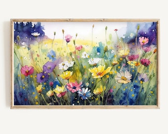 Spring Frame TV Art, aquarel wilde bloemen schilderen, Floral Frame TV Art, Instant Download, Samsung Art TV, TV Wallpaper, digitale kunst