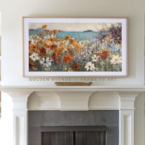 Frame TV Art Spring Digital Download Vintage Coastal Floral Landscape for Tv Wildflower & Ocean Textured Painting Instant Download image 3