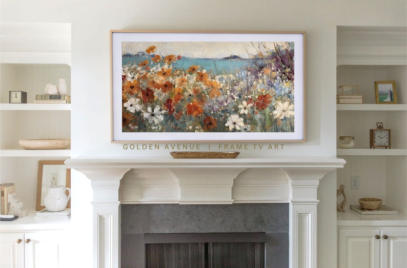 Frame TV Art Spring Digital Download Vintage Coastal Floral Landscape for Tv Wildflower & Ocean Textured Painting Instant Download image 3