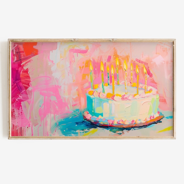 Birthday FRAME TV Art | Colorful Birthday Cake Digital Download for Tv | Pink Samsung Frame Tv Bday Art