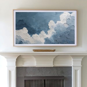 Frame TV Art Cloudy Sky Abstract 3D Textured Painting Muted Soft Tones Spring & Summer Digital Download for Tv image 3