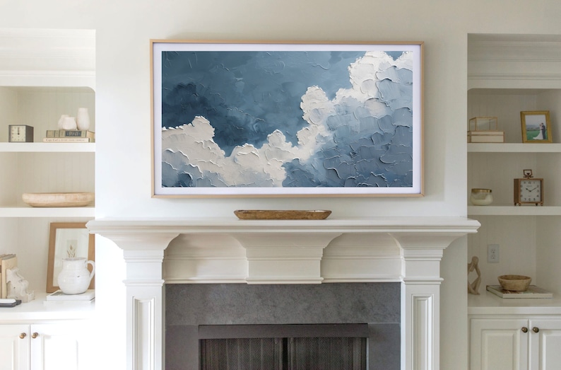 Frame TV Art Cloudy Sky Abstract 3D Textured Painting Muted Soft Tones Spring & Summer Digital Download for Tv image 3