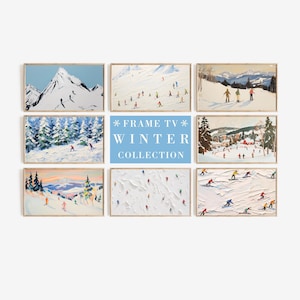 Winter Frame Tv Art Bundle Ski & Snow Textured Paintings for Christmas Digital Download