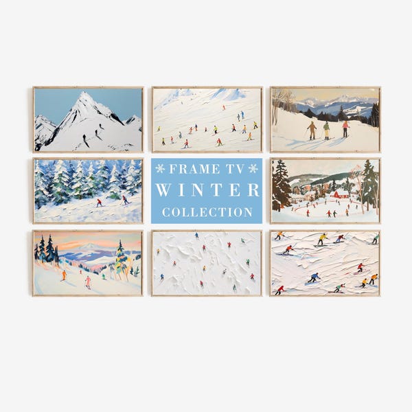 Winter Frame Tv Art Bundle Ski & Snow Textured Paintings for Christmas Digital Download