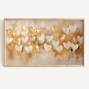 Valentine's Day FRAME TV Art | Valentine Hearts Neutral Frame Tv Art | Abstract Valentines Gold Metallic Heart Download for Tv