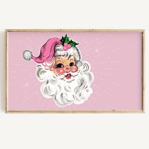 Xmas Frame Tv Art | Vintage Pink Christmas Digital Download | Retro Santa Holiday Art File | Santa Claus Tv Art Download