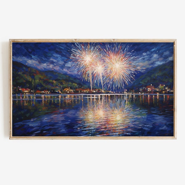 Frame TV Art | Fourth of July Digital Download Firework Painting | Nighttime Tv Art | July 4th Party | Patriotic Independence Day Art