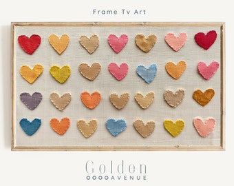 Valentine's Day Frame Tv Art | Valentine Embroidery Frame Tv Art | Heart Patches 3D Textured Download for Tv | Rustic Farmhouse Chic