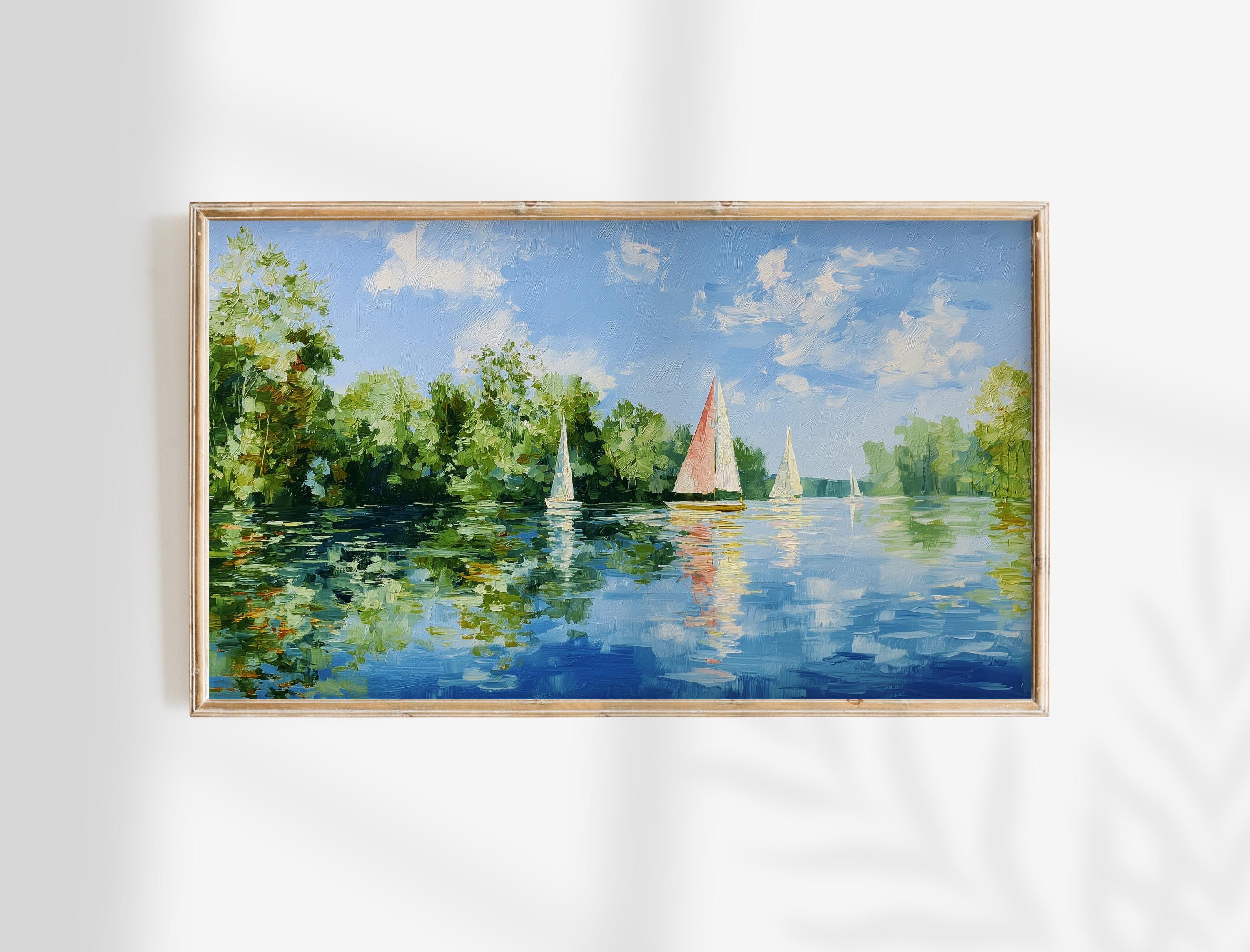 湖畔の家の絵画 - Etsy 日本
