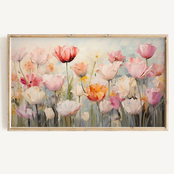 Frame Tv Art printanier | Fichier d'art floral doux en téléchargement numérique | Décoration de Pâques tulipe pour cadre TV