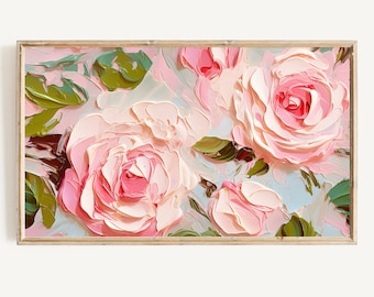 Frame TV Art for Spring | Pink Abstract Floral Painting Digital Download | Modern Art Roses for Tv Instant Download