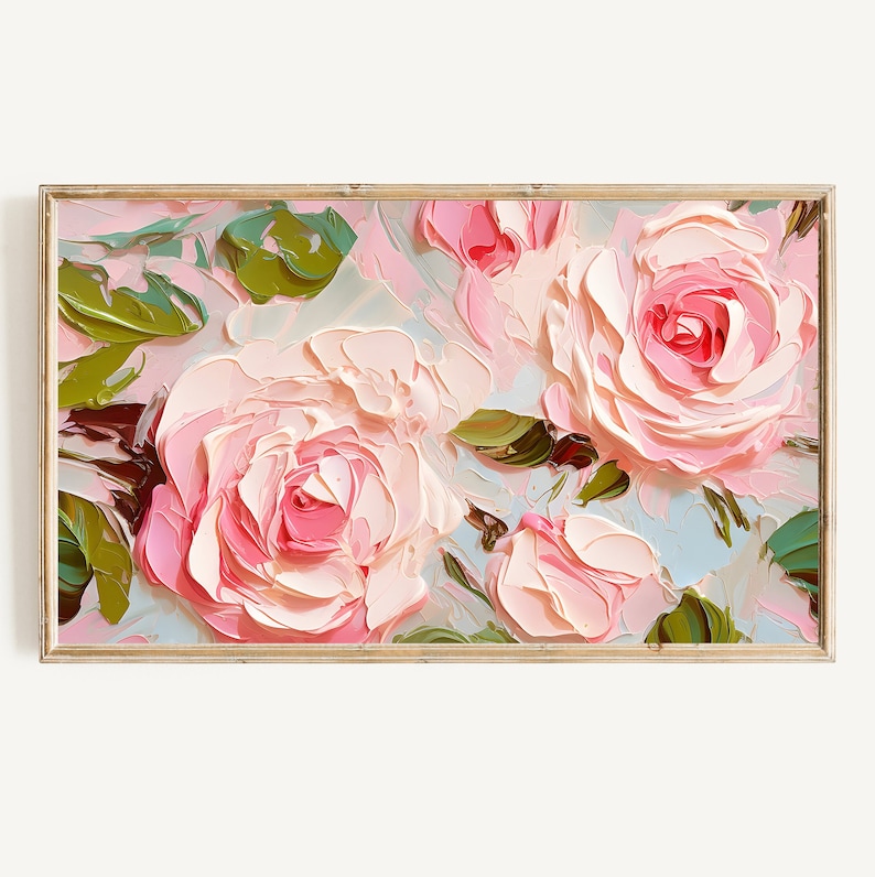 Frame TV Art for Spring Pink Abstract Floral Painting Digital Download Modern Art Roses for Tv Instant Download image 1