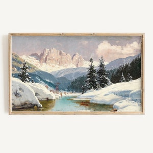 Winter Frame Tv Art | Vintage Winter Snow Landscape Digital Download | Snowy Mountain Tv Art | Rustic Cabin Christmas Frame Tv Art