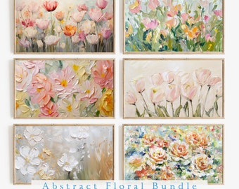 Frame Tv Abstract Spring Floral Art Set of 6 | Textured Pastel Tulip Flower Tv Art Bundle Digital Download