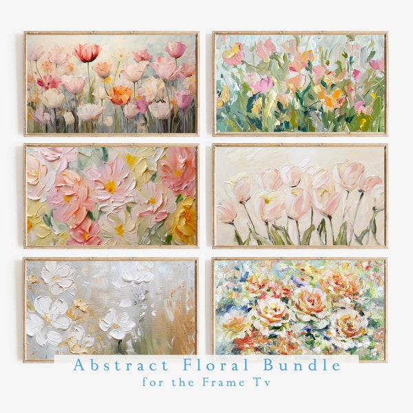 Frame TV, art floral printanier abstrait, lot de 6 | Peintures texturées pour téléviseur à cadre en téléchargement numérique | Lot d'oeuvres d'art florales colorées pour la télévision