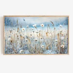 Winter Wildflowers Frame Tv Art | Winter Snow Art for TV | Blue Decor Digital Download for Frame TV Art | Winter Floral Art File