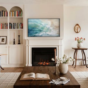 Samsung Frame Tv Art Summer Abstract Ocean Waves Seascape Instant Digital Download Beach Painting Blue Toned Textured Tv Screensaver image 8