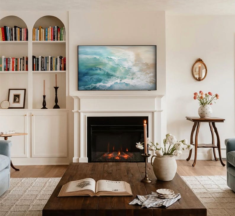 Samsung Frame Tv Art Summer Abstract Ocean Waves Seascape Instant Digital Download Beach Painting Blue Toned Textured Tv Screensaver image 8