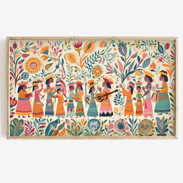 Frame TV Vintage Mexican Mural Digital Download, Mexico Tv Colorful Art, Hispanic Heritage Arte Cinco De Mayo Samsung Frame Tv Art