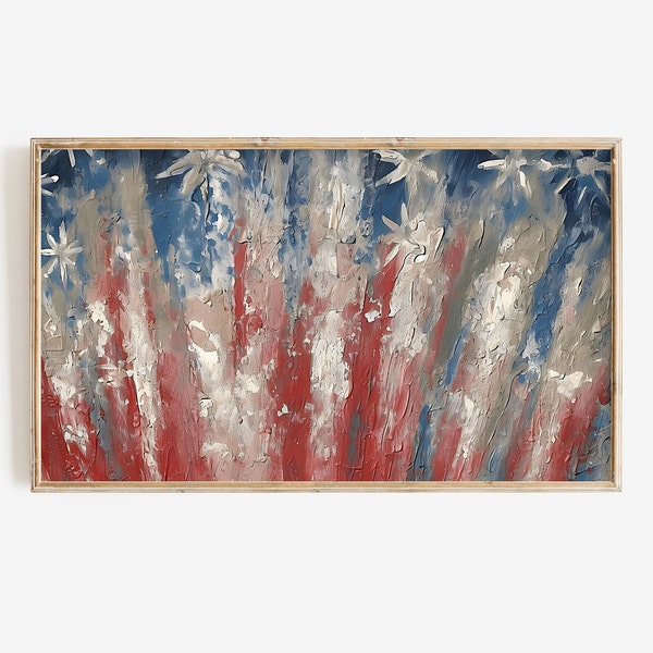 Frame tv Art | Rustic 4th of July Art TV Digital Download | Abstract Patriotic Fireworks | Fourth of July Independence Day Red White & Blue