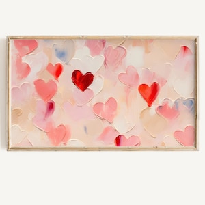 Art mural pour la Saint-Valentin | Cadre pour télévision coeurs Saint-Valentin | Coeur rouge abstrait Saint Valentin à télécharger pour la télévision