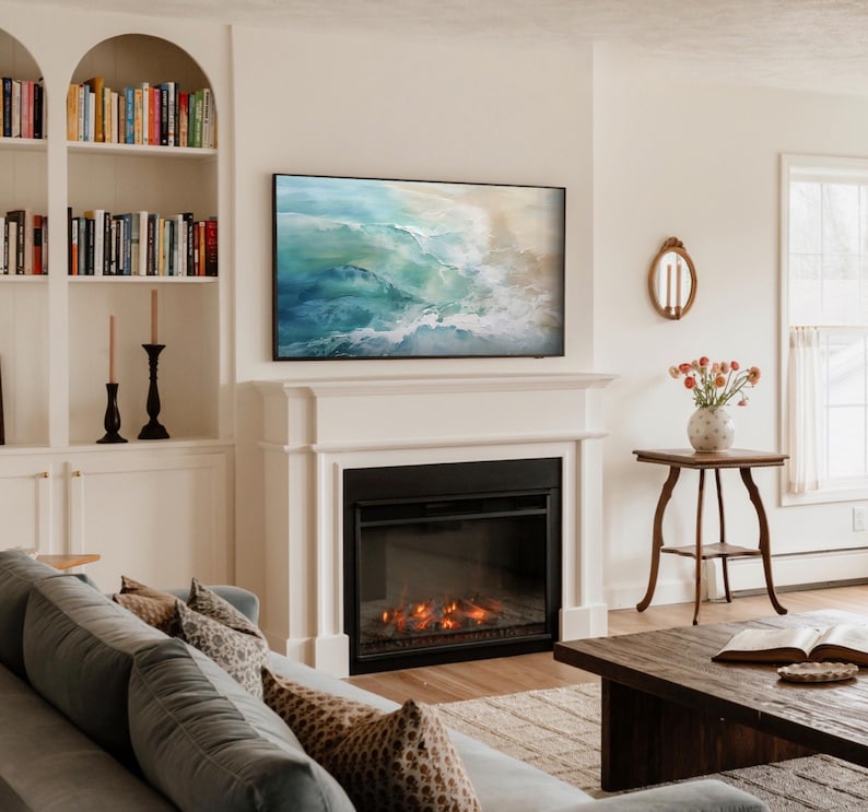 Samsung Frame Tv Art Summer Abstract Ocean Waves Seascape Instant Digital Download Beach Painting Blue Toned Textured Tv Screensaver image 7