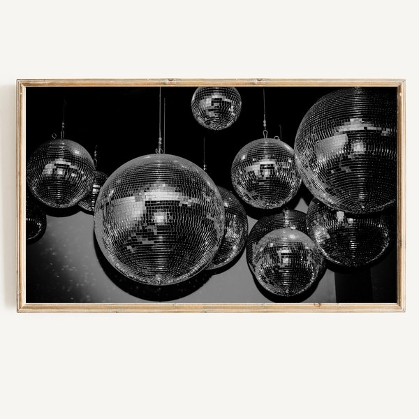 Frame TV Art Disco Ball Digital Download | Silver Birthday or New Year's Eve Frame Tv Art File | Black & White Pop Modern for Tv