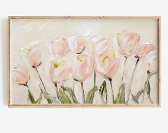 Tulip Frame Tv Spring Art Neutral Toned Soft Floral Digital Download Art Background Tulip Easter Art for Frame Tv