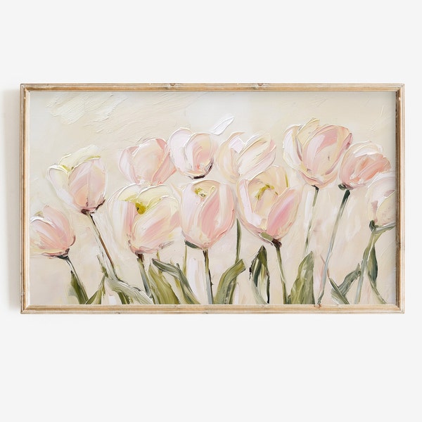 Frame Tv Spring Art | Neutral Toned Soft Floral Digital Download Art File | Tulip Easter Art for Frame Tv