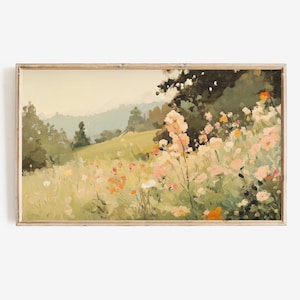 Frühling Bilderrahmen Tv Art Wildblumen Landschaft | Weiche bunte Blumenmalerei Digital Download Bildschirmschoner