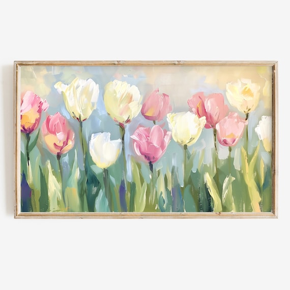 Frame Tv Spring Art Pastel Floral Digital Download Artwork Tulip Easter Background