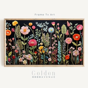 Spring Frame Tv Art Instant Download | Wildflower Floral Embroidery Textured Art for Samsung TV Digital Download | Colorful Flowers