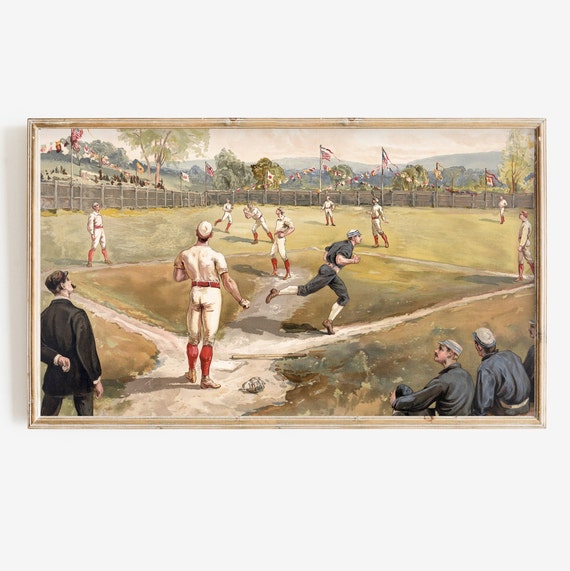 Frame Tv Art Vintage Baseball Game Painting | Americana Spring & Summer Digital Download | Independance Day | 4th of July Patriotic Artwork