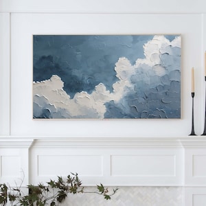 Frame TV Art Cloudy Sky Abstract 3D Textured Painting Muted Soft Tones Spring & Summer Digital Download for Tv image 2